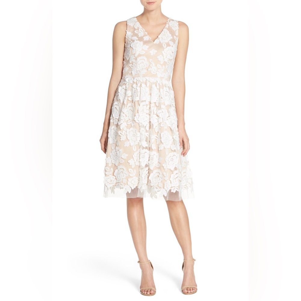 Eliza J Embroidered Mesh Fit & Flare Dress | 12 NWT